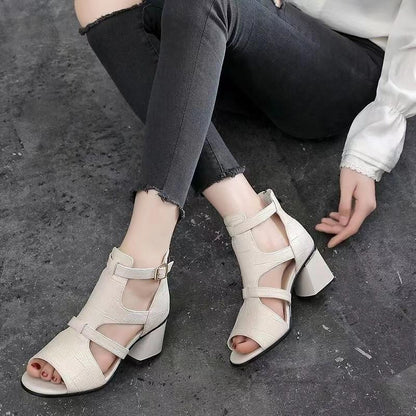 Cover Leather Fishmouth Ankle Sandals