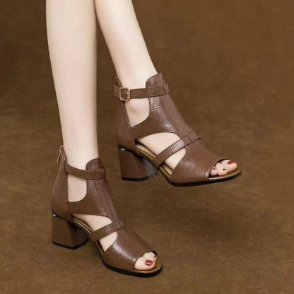 Cover Leather Fishmouth Ankle Sandals