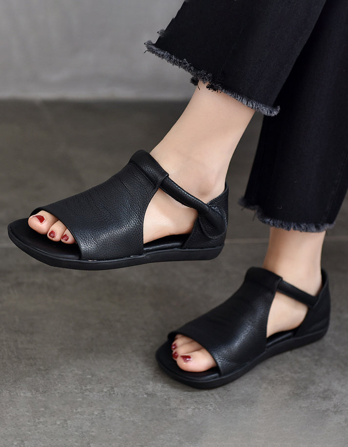 Open Toe Leather Flat Sandals