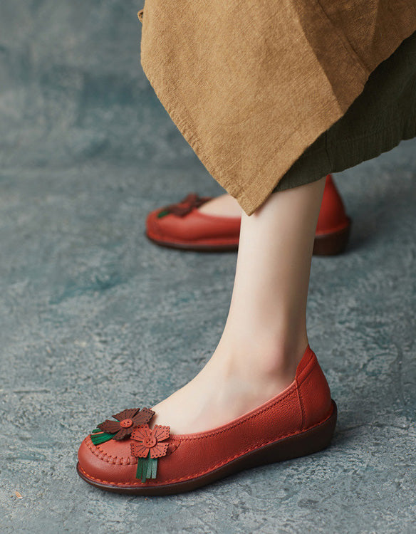 Leather Flower Retro Flats