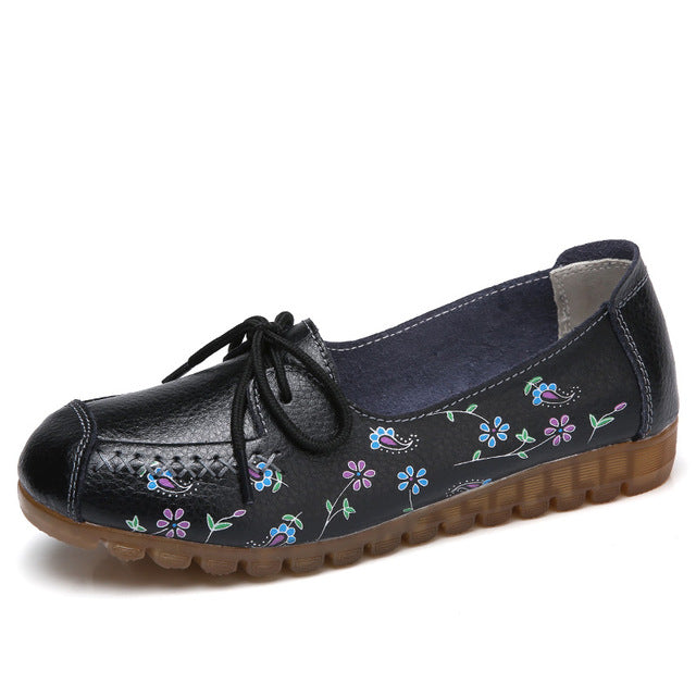 Womens Leather Floral Shoes