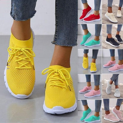 Women's Knitted Running Sneakers, plain colour breathe in Low Top Walking Trainers