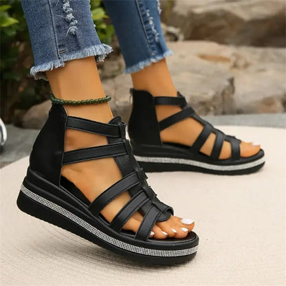 Rhinestone Trim Wedge Sandals