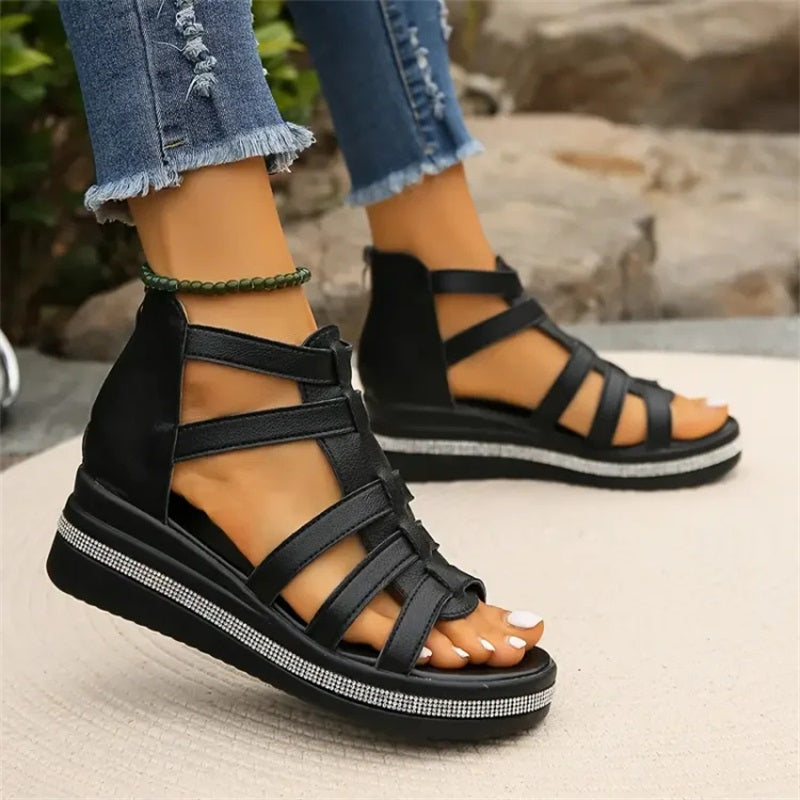 Rhinestone Trim Wedge Sandals