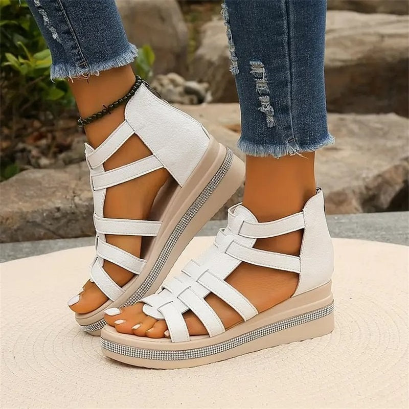 Rhinestone Trim Wedge Sandals