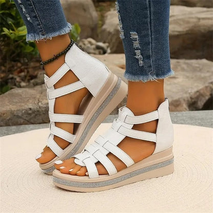 Rhinestone Trim Wedge Sandals