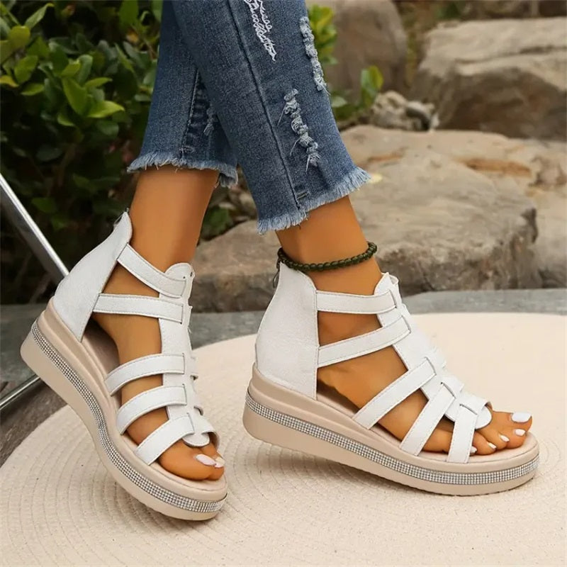 Rhinestone Trim Wedge Sandals