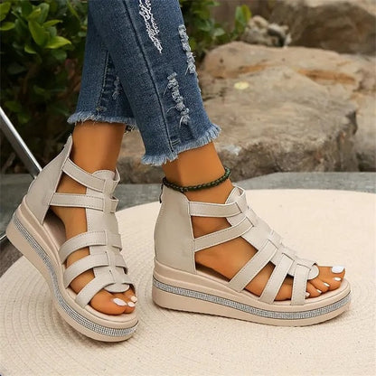 Rhinestone Trim Wedge Sandals