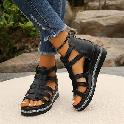 Rhinestone Trim Wedge Sandals