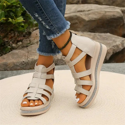 Rhinestone Trim Wedge Sandals