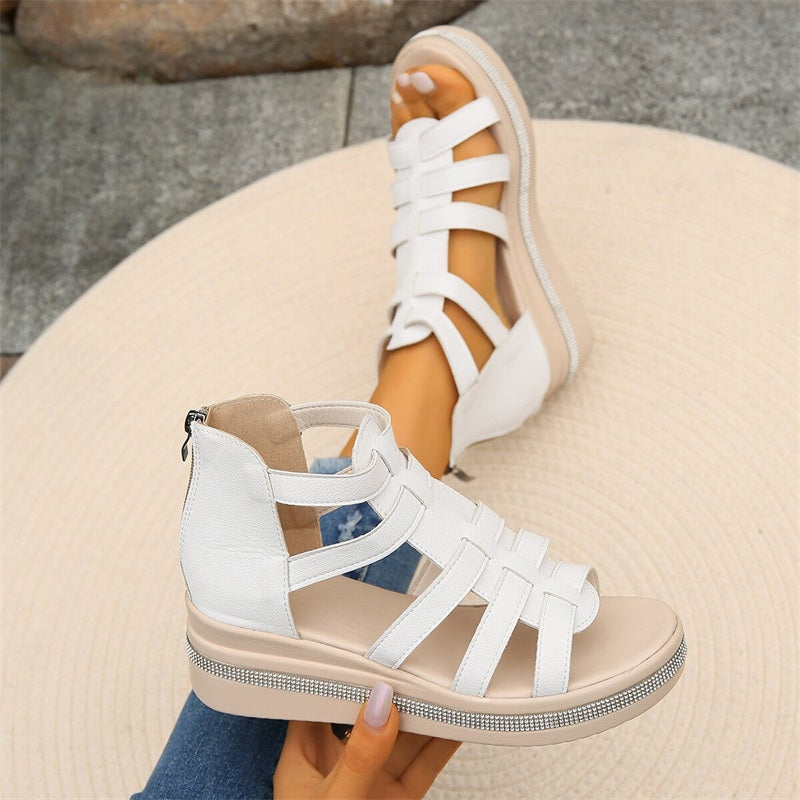 Rhinestone Trim Wedge Sandals