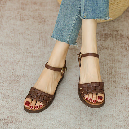 Vintage Leather Woven Flat Sandals