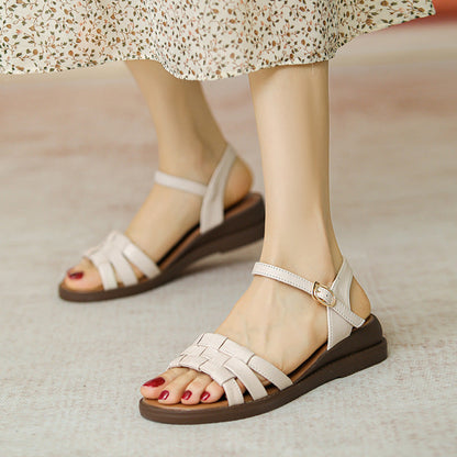 Vintage Leather Woven Flat Sandals