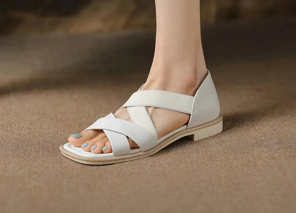 Womens Wave Leather Flat Sandals