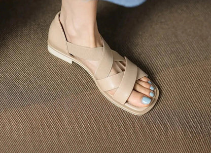 Womens Wave Leather Flat Sandals