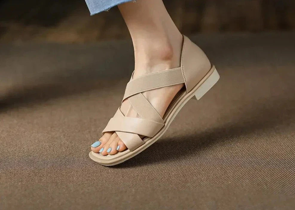 Womens Wave Leather Flat Sandals