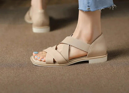 Womens Wave Leather Flat Sandals