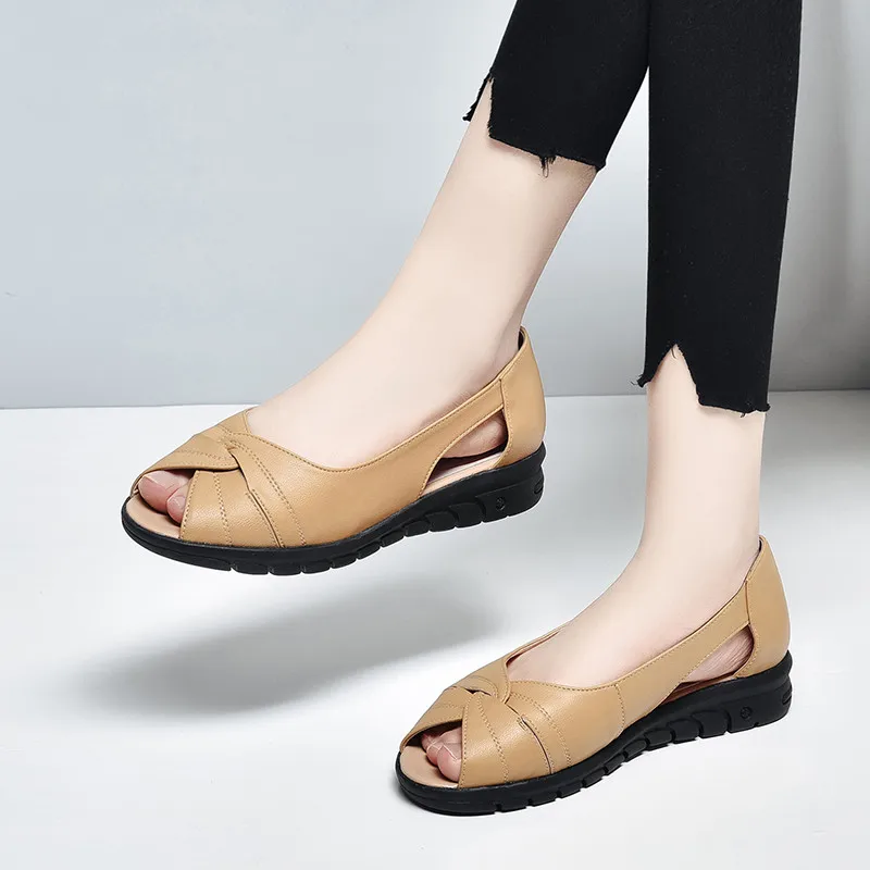 Breathable Leather Open toe Loafers